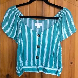 Green and white striped top, size Medium